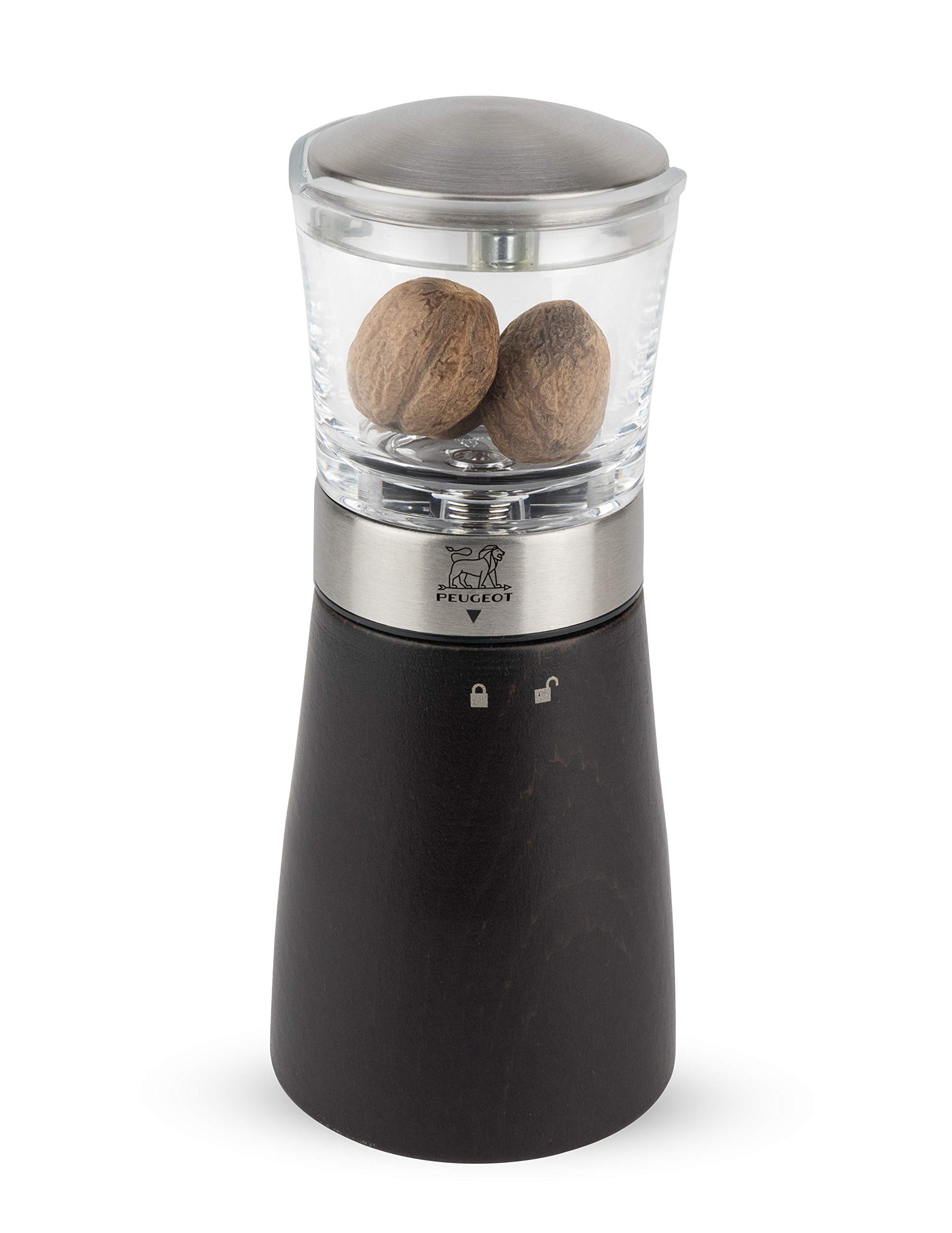 Peugeot - Madras Manual Nutmeg Mill - Stainless Steel, Acrylic & Beechwood, Chocolate 15 cm
