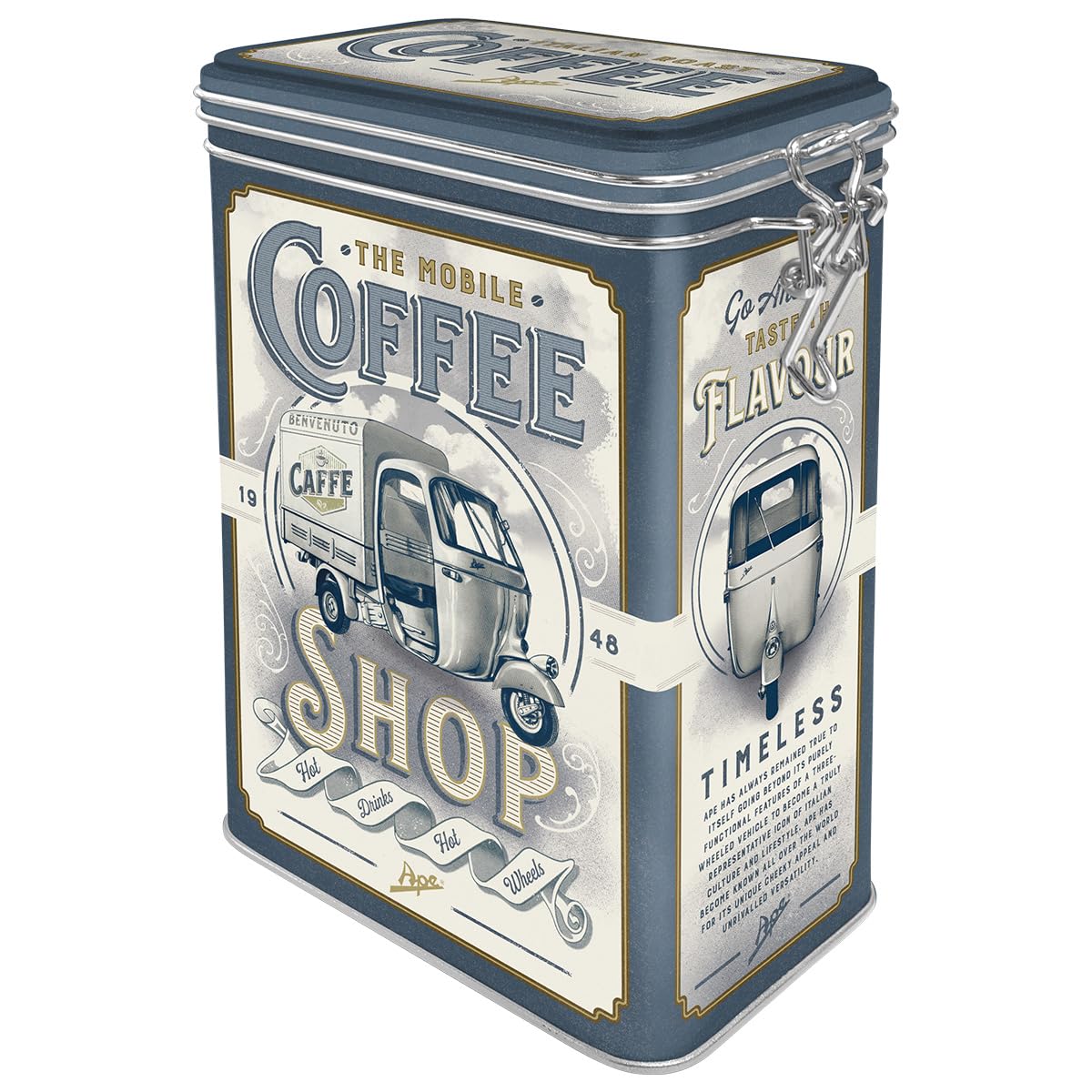 Nostalgic-Art Retro Coffee Canister, Ape – Coffee Shop – Gift Idea for Italy Fans, Container with Aromatic Lid, Vintage Design, 1.3 L