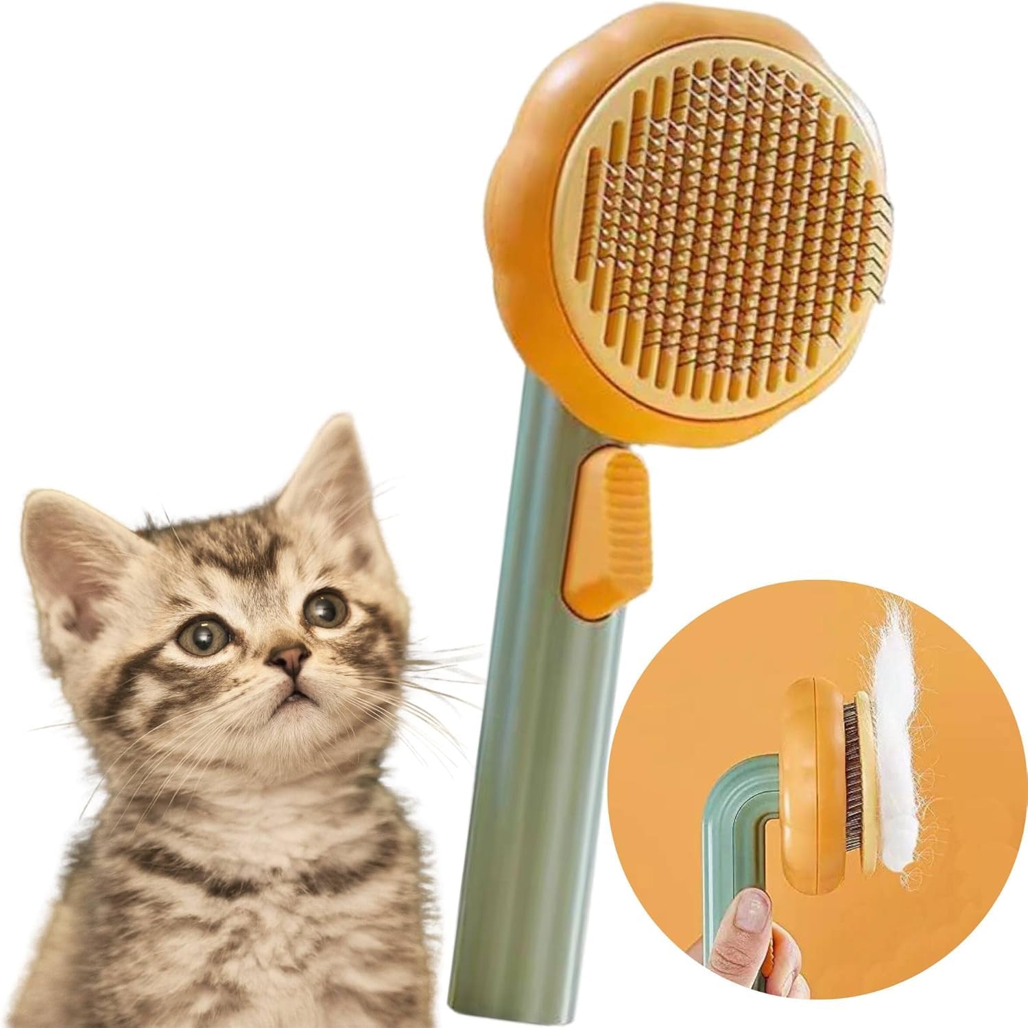 Self-Cleaning Dog & Cat Slicker Brush, Skin Friendly Deshedding Grooming Tool for Long or Short Haired Dogs Cats Rabbits, Dog Shedding Brush with Release Button(Green, L)