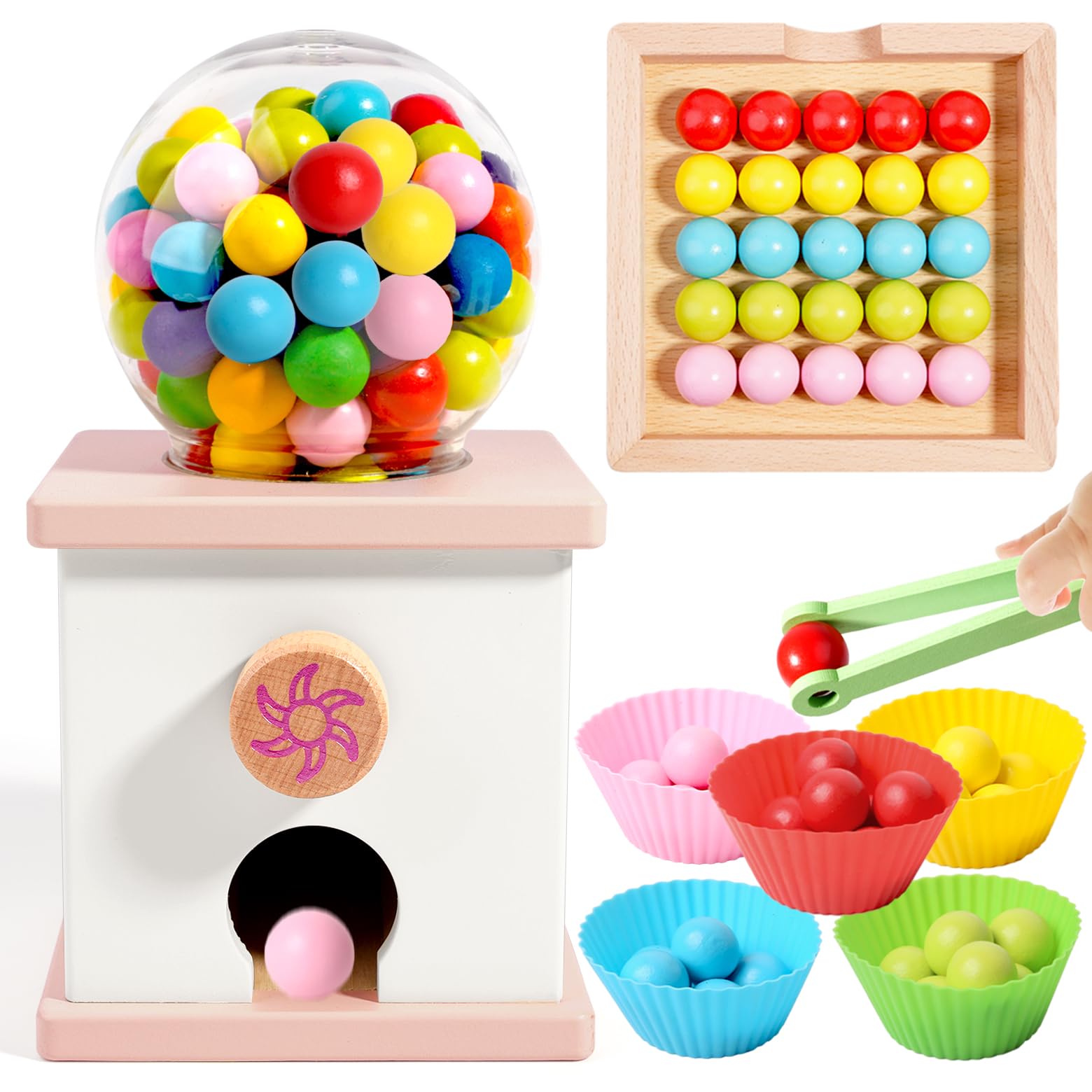 Photo 1 of QimuMku 9.6" Wooden Gumball Machine Counting Montessori Toys for 3 4 5 Years Old Boys Girls, Toddler Preschool Learning Activities Toy for Kids Ages 4-8, Birthday Gifts Sensory Toys