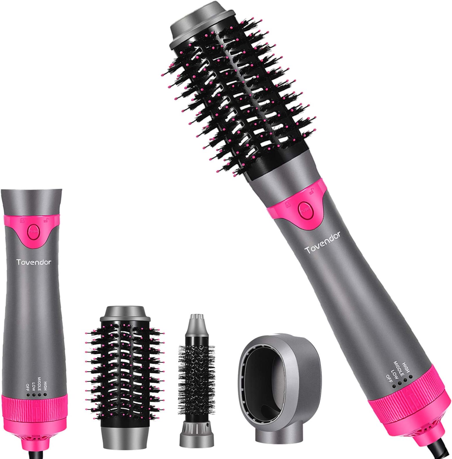 Tovendor Blow Dryer Brush, Hair Dryer Volumizer, 3 in 1 Hair Curling and Straightener Kit with Negative Ionic and Interchangeable Brush Head