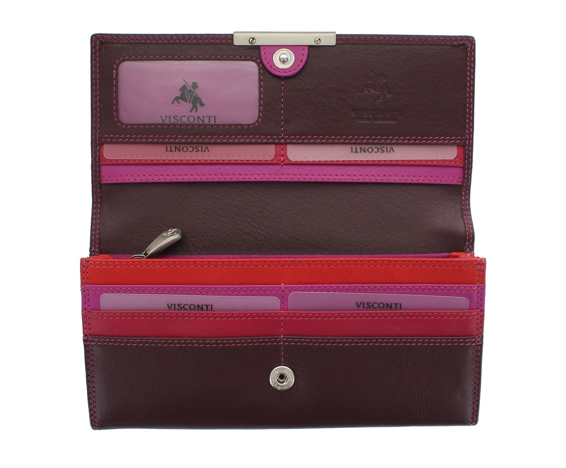 VISCONTI Soft Leather Rio Ladies Purse Style RFID Blocking R11 Plum Multi