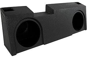 QPower QBGMC19210 Underseat Upfire Dual 2 Hole 10 Inch Ported Subwoofer Box with Bed Liner Spray Compatible with 2019-2022 GM