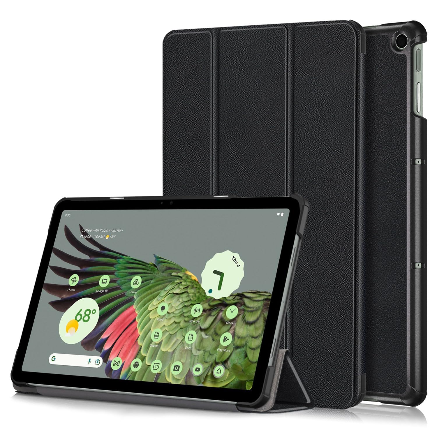 QINOUK Case for Google Pixel Tablet, [Stand Feature] Ultra Thin Smart Cover with Auto Sleep Wake, PU and PC Anti-scratch Protective Case, for Google Pixel Tablet-Black