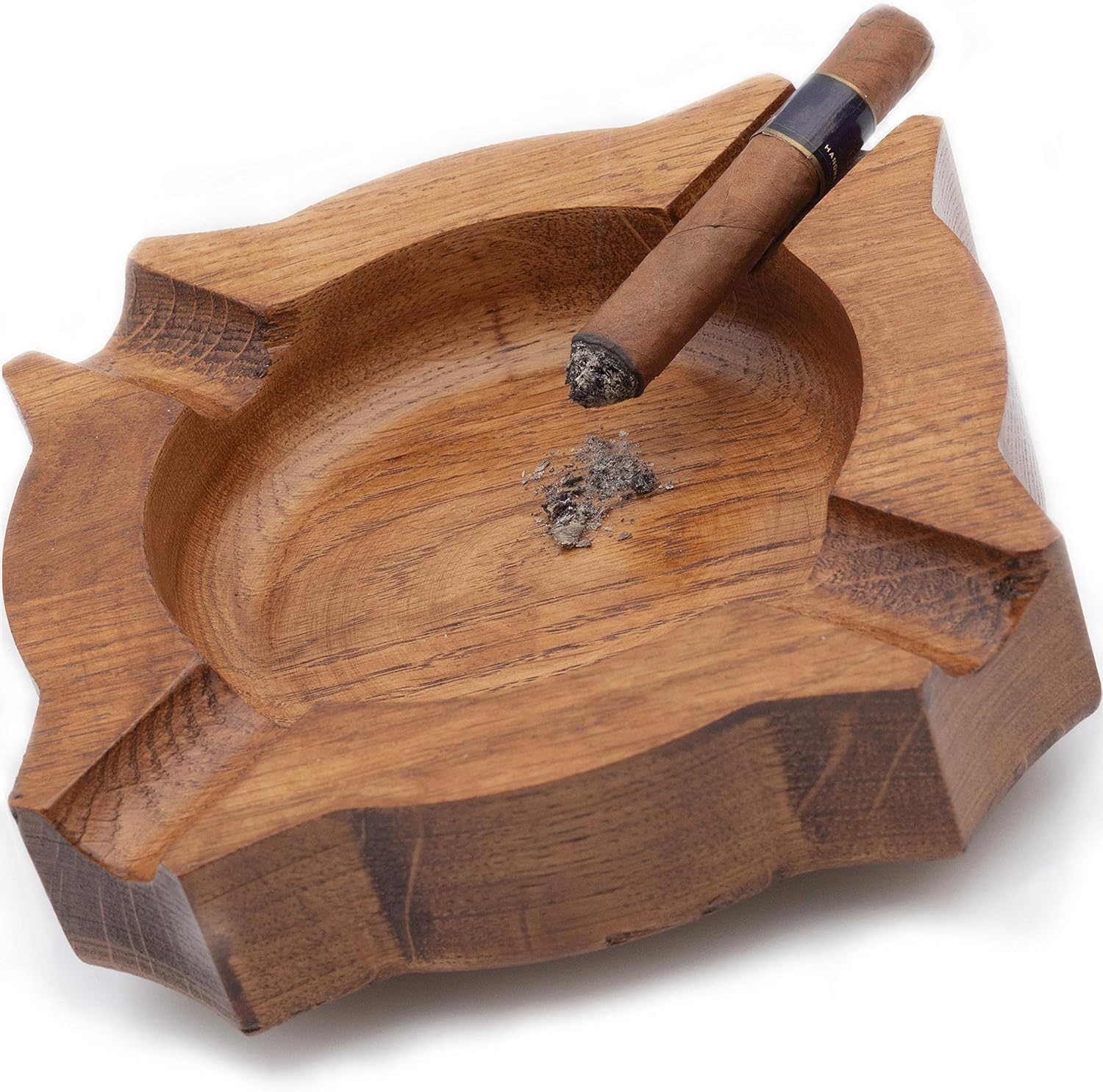KPAVIR Handcrafted Wooden Cigar Ashtray – Solid Wood Ash Tray with 4 Cigar Holders – Large Rustic Ashtray for Home, Office, Patio, Bar – Decorative Heavy Duty Ashtray Gift for Men
