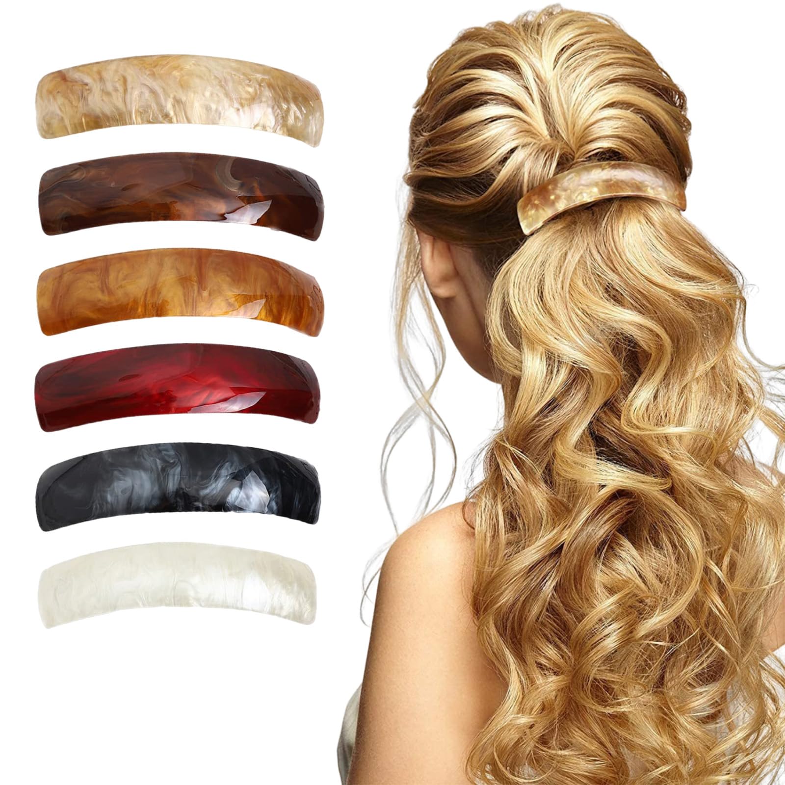 6 Pieces Women Hair Clips French Automatic Large Classic Retro Hair Clips for Fine Medium Thick Hair Exquisite Hair Clips for Women and Girls (Ambra)