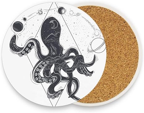 Amazon コースター タコ かっこいい 円形 ２枚セット エコ素材 断熱パッド 防水 優れた耐熱性 高耐久性 滑り止め 速乾 コップ敷き 飲茶 飲コーヒー キッチン オフィス 喫茶店 コースター オンライン通販