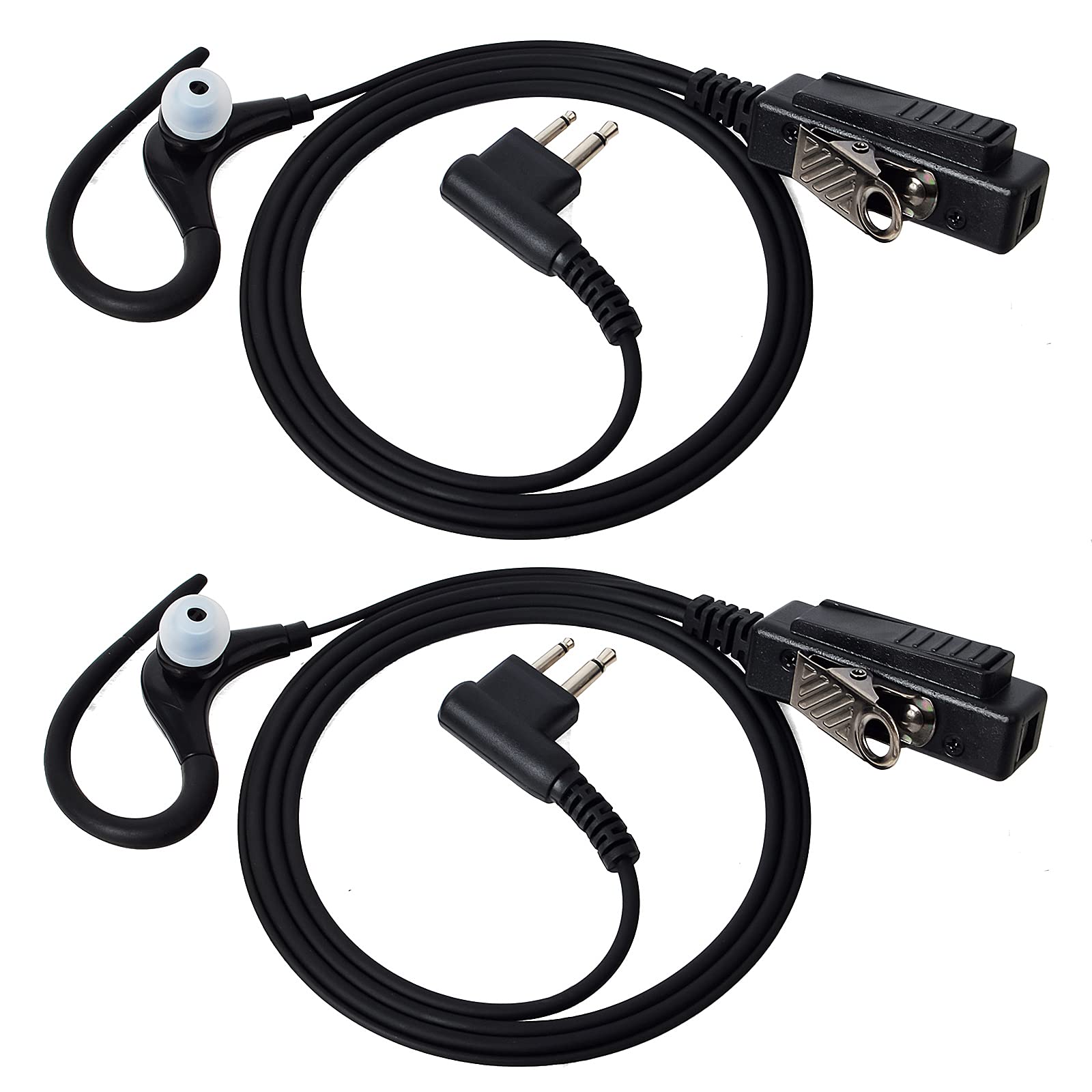HYS G-Shape Earpiece Radio Headset Compatible With Motorola CP040 DP1400 GP68 GP88 GP300 CT150 Hyera Walkie Talkie Inline, with PTT Mic Microphone for Police Security (2 Pack)