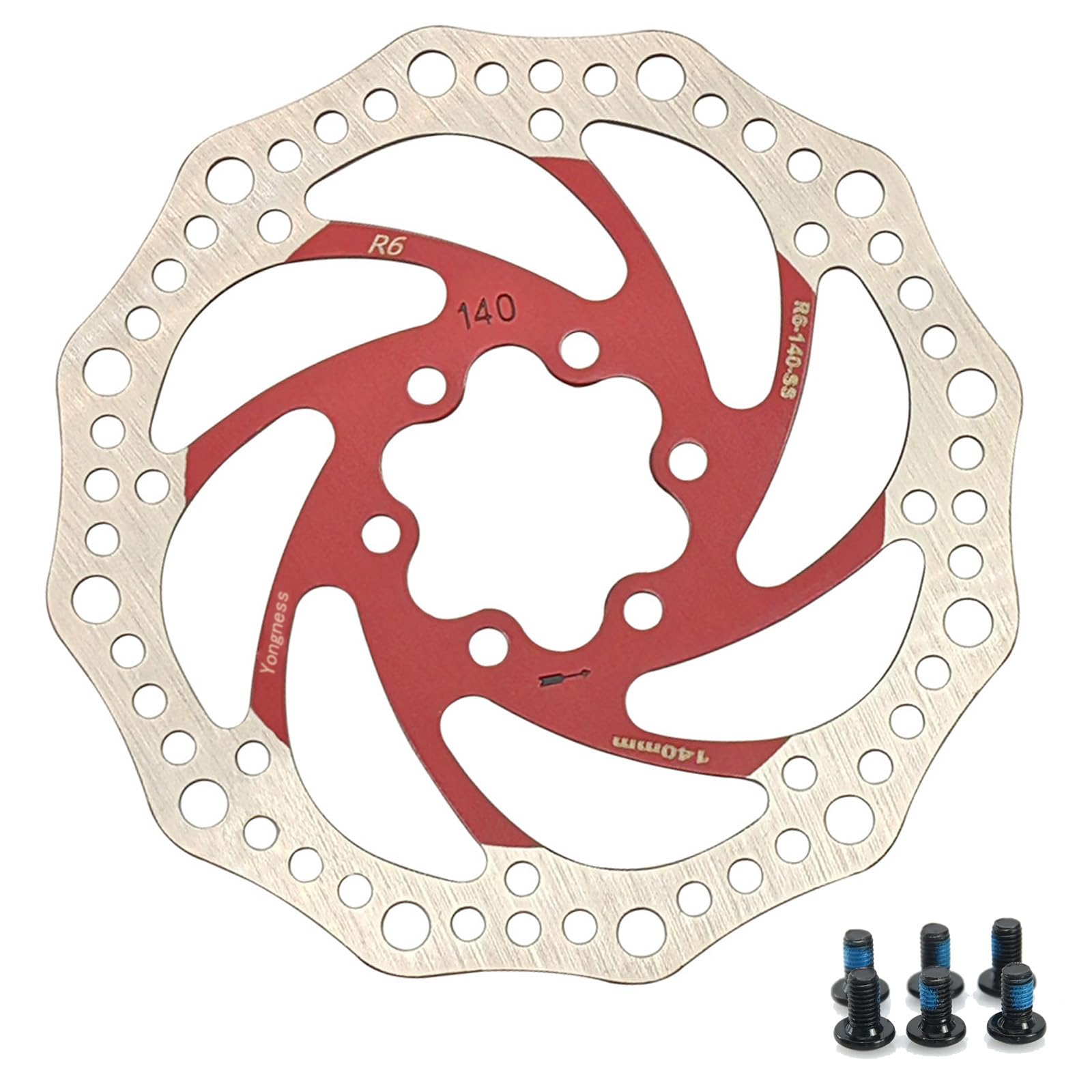 Yongness Bicycle Brake Disc 140mm 160mm 180mm 203mm Bicycle Disc Brake Disc with 6 Screws Suitable for Road Bikes Mountain Bike BMX MTB (Red 203mm)