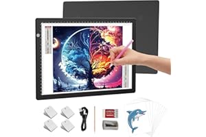 A4 LED Light Pad for Diamond Painting, iVAOOZE Ultra-Thin Adjustable Brightness Tracing Light Box with ABS Frame, Portable USB Powered Light Board for Weeding Vinyl, Drawing, Animation, Sketching…