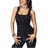 Floerns Women's Y2k Punk Studded Streetwear Tank Top Ripped Fitted Scoop Neck Grunge Vest Going Out Rock Concert Outfits