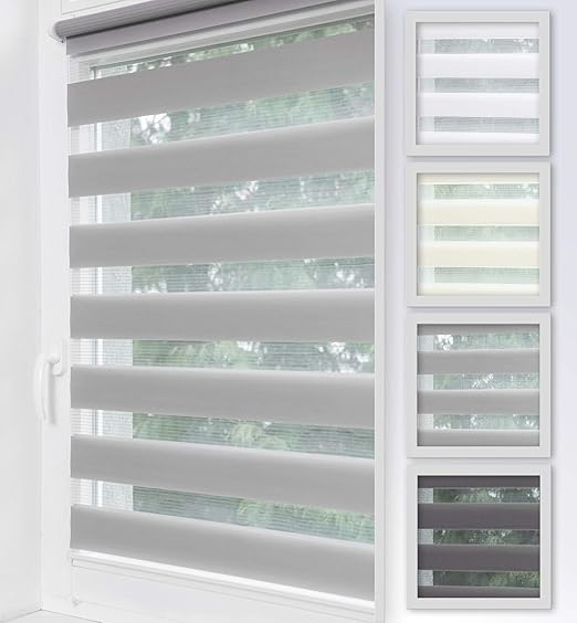 Home-Vision Duo Rollo Klemmfix, Doppelrollo ohne Bohren, Rollos für Fenster & Klemmträger (Grau, B75cm x H220cm)