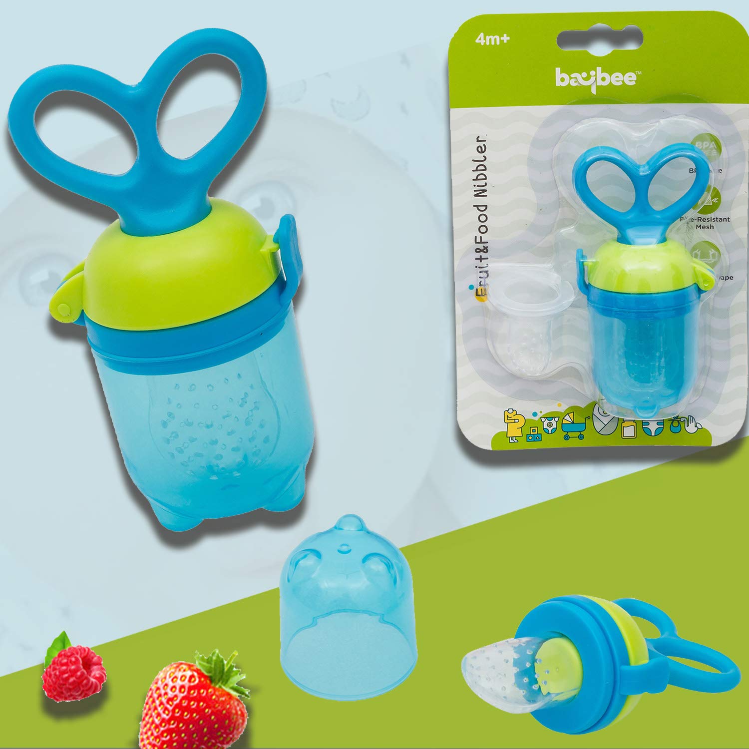 Baybee Baby Food Feeder Pacifier-Organic/Fresh Food Feeder for 3-24 Months Infant&Newborn&Toddlers Fresh Fruit Nibbler,2 Silicone Sac (Blue 1 Pack) (Blue)