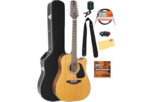 Takamine GD30CE 12-String Dreadnought Acoustic-Electric Guitar - Natural Bundle with Hard Case, Instrument Cable, Tuner, Strap, Picks, Austin Bazaar Instructional DVD, and Polishing Cloth
