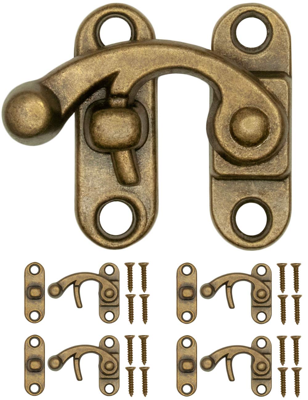 Fuxxer® – 4x Antique Clasps, Latch Hooks, Furniture Fittings, Bronze Iron Design, for Slider Chests Wine Crates Cans in Vintage Country House Retro Style, Solid Design, 32 x 27 mm, Set of 4