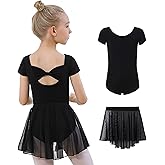 DIPUG Girls Ballet Leotards with Removable Skirt Toddler Hollow Back Dance Dress Combo