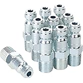 JOROY 1/4 Air Hose Fittings, Automotive T-Type Plug, 1/4 Inch Male NPT Threads Size, Steel Material, 300 PSI Max Working Pressure, 10 Pieces Air Compressor Accessories Set