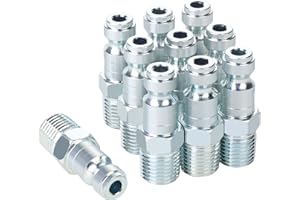 JOROY 1/4 Air Hose Fittings, Automotive T-Type Plug, 1/4 Inch Male NPT Threads Size, Steel Material, 300 PSI Max Working Pressure, 10 Pieces Air Compressor Accessories Set