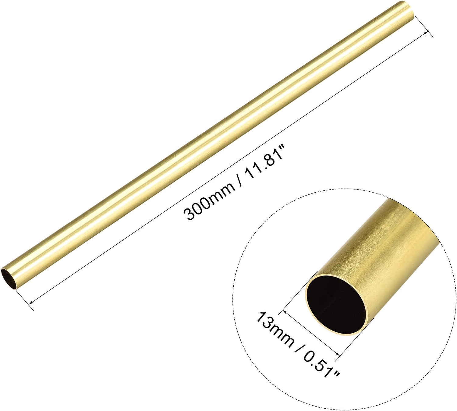 sourcing map Brass Round Tube 300mm Length 13mm OD 0.5mm Wall Thickness Seamless Straight Pipe Tubing 2 Pcs - Image 3
