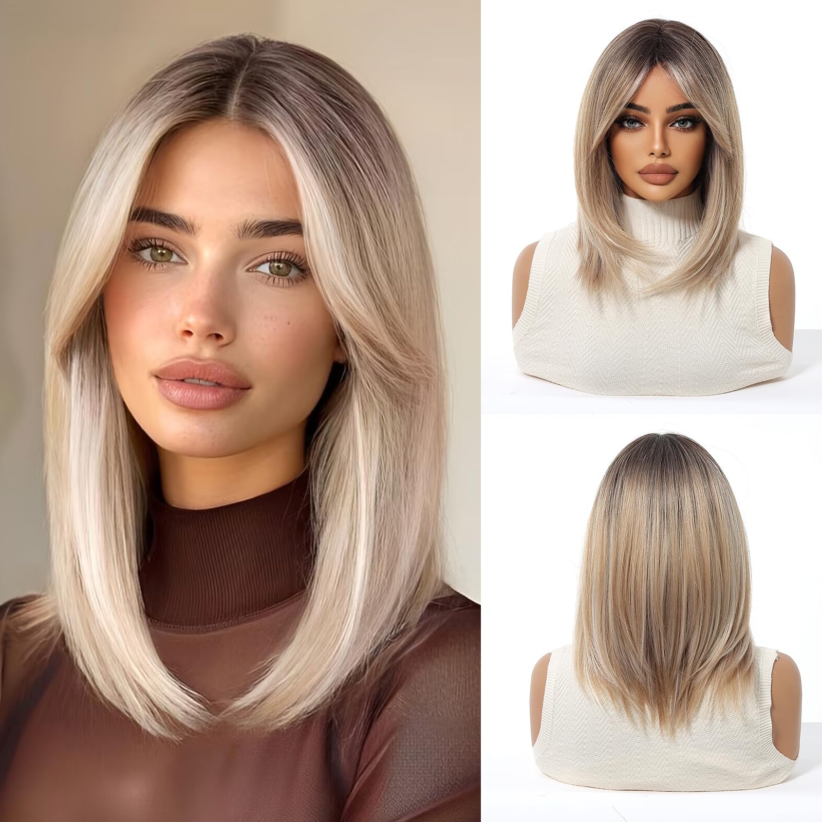 Esmee Short Straight Blonde Bob Wigs With Curtain Bangs Shoulder Length Natural Wig Synthetic Daily Party Cosplay Wigs for Women — image 1