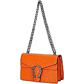 Leather Shoulder Bag Chain Purse for Women - Fashion Crossbody Bags Vintage Snake Print Underarm Bag Square Satchel Handbag