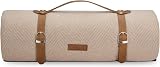 VonShef Picnic Blanket Beige Herringbone 200x220cm Waterproof Backing view 9