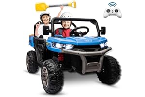 FILLFULFUN 24V Ride on Toys for Big Kids w/Remote Control, 2 Seater Kids UTV w/20in Seat, 2X200W Powerful Motors, 24V Ride on Dump Truck w/Dump Bed, Bluetooth, LED Lights, Power Car Wheels for Boys Girls, Blue