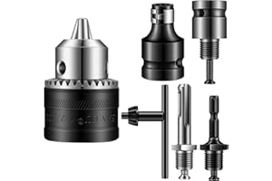 Lothee 6 Pcs 1/2-20unf Mount 1.5-13 mm Capacity Drill Chuck Set with Converter Impact Driver Bits Chuck Drill Wrench 1/4 Inch Hex Shank 1/2 Inch Shank and Socket Square Female Adapter