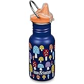 Klean Kanteen 12 oz Classic Kid's Sippy Bottle - For Little Hands - With Dust Cover & Attachable Loop - Durable, BPA-Free, Stainless Steel Material - Fits Interchangeable Caps - Mushrooms