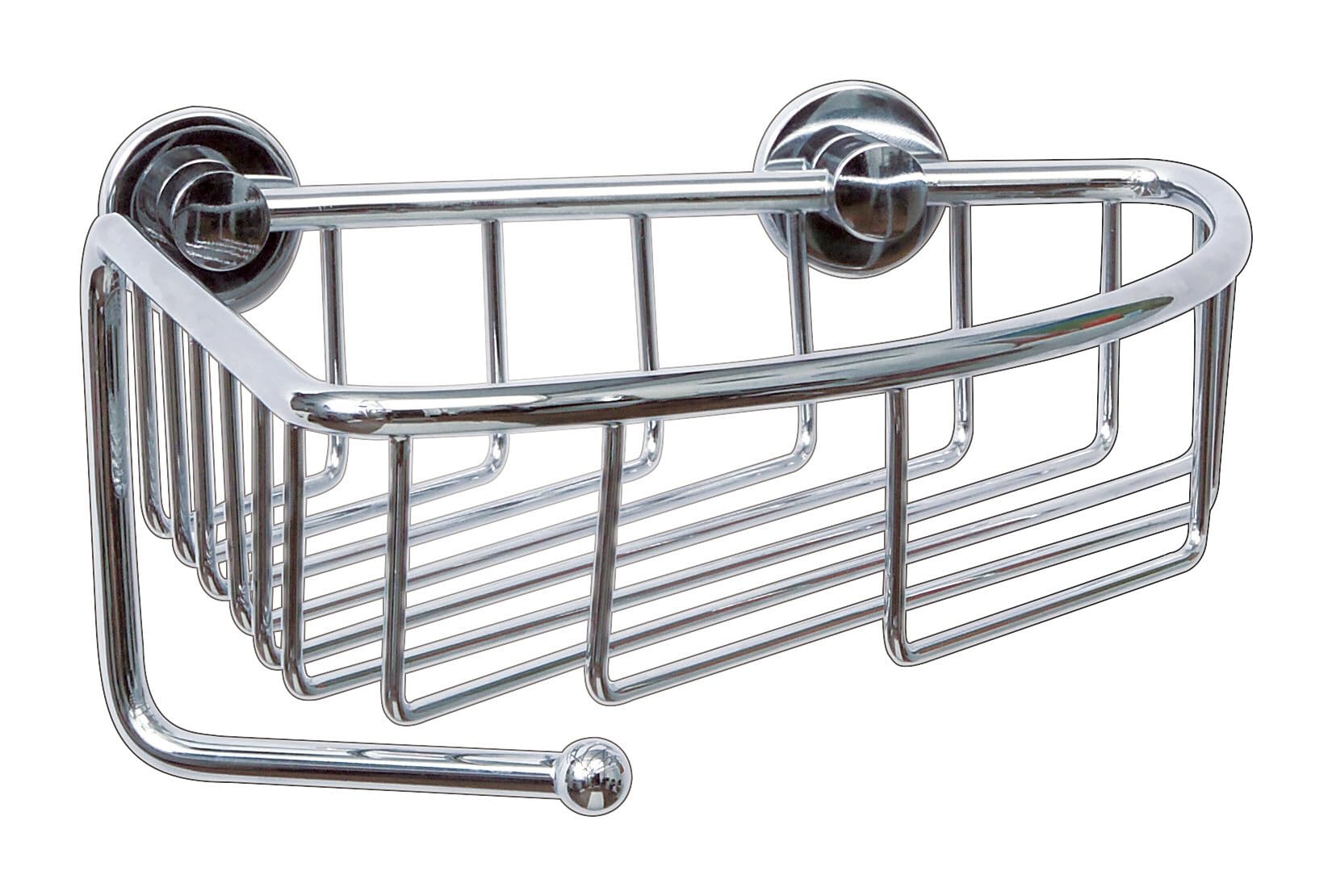 tesa® Draad Corner Shower Caddy - Self-adhesive, High-Gloss Chromed Brass Corner Shower Basket - Drill-free with tesa® Power.Kit Adhesive Mounting Technology - 130 mm x 210 mm x 220 mm