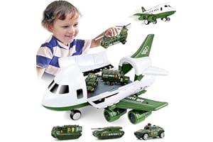 UNIH Toys Set, Transport Cargo Airplane and 6PCS Mini Army Vehicles, Military Vehicle Play Set Birthday Gift for Kids Toddlers Boys 3 4 5 6 Years Old