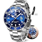 OLEVS Watches Men Waterproof Luxury Big Face Mens Watch Stainless Steel Day Date Quartz Analog Dress Watches for Men Luminous Relojes De Hombre (Green/Blue/Black/Gold)