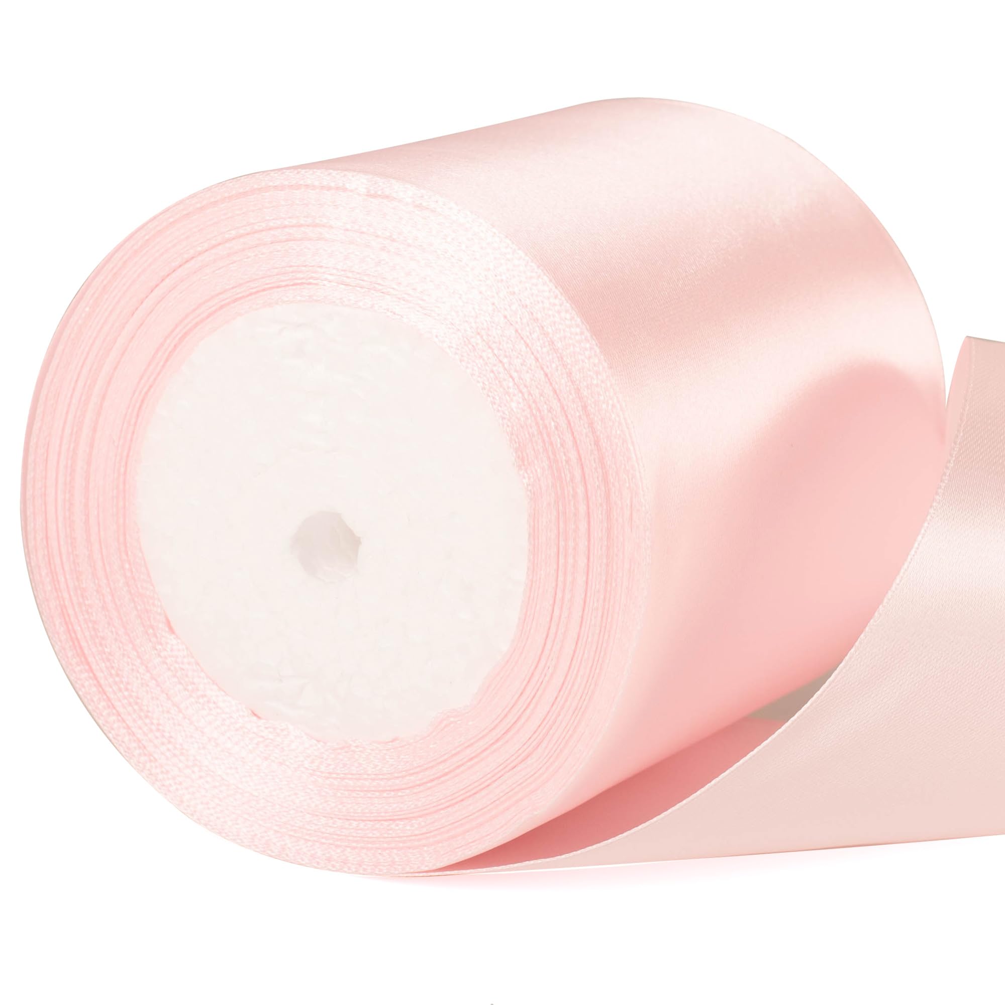 22m x 10cm Wide Baby Pink Satin Ribbon, Pink Thick Wedding Car Ribbon for Gift Wrapping, Bouquet, Cake, Craft Decorations, Premium 4 Inch Florist Ribbons for Christmas Birthday Present