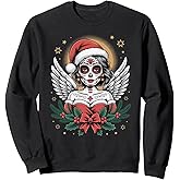 Christmas Sugar Skull Art Woman Santa Hat Festive Design Sweatshirt