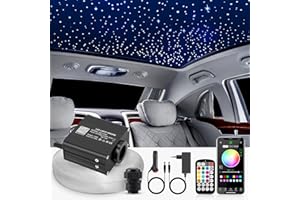 SUNKENET 16W Twinkle Starlight Headliner Kit, 300pcs of (0.03+0.04+0.06in)*9.8ft Fiber Optic Strands Bluetooth APP/Remote/Music Control, RGBW Star Ceiling Light Kit+Adapter+Car Use Plug for Car