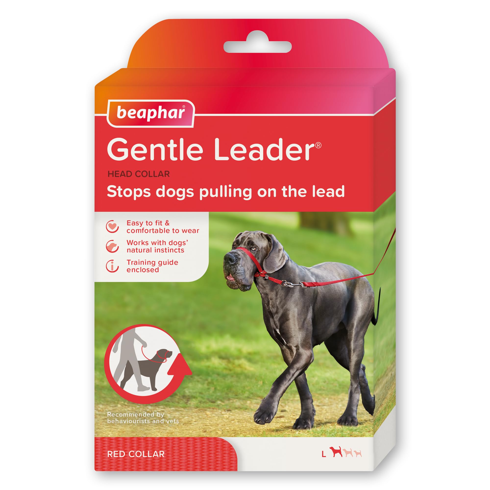 Beaphar - Gentle Leader Head Collar for Large Dogs - Training Aid - Stops Pulling On The Lead – Immediate Effect - Adjustable Comfortable Fit – Anti-Pull Collar - Behaviourist Endorsed – RED x 1