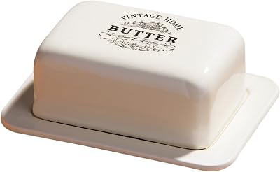 Premier Butter Dish With Lid Cream Ceramic Engraved Flutter Design 16.8cm x