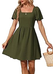 OFEEFAN Olive Green Plus Size Dress Short Sleeve