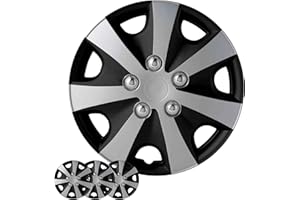 Wheel Cover Kit, 16 Inch Hubcaps Set of 4 Automotive Hub Caps with Universal Snap-On Retention Rings, 2-Tone ABS Plastic Blac