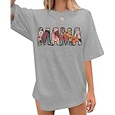 Mama Shirts for Women Mama Letter Print Oversized Graphic T-Shirt Funny Mother's Day Short Sleeve Casual Tops Tees