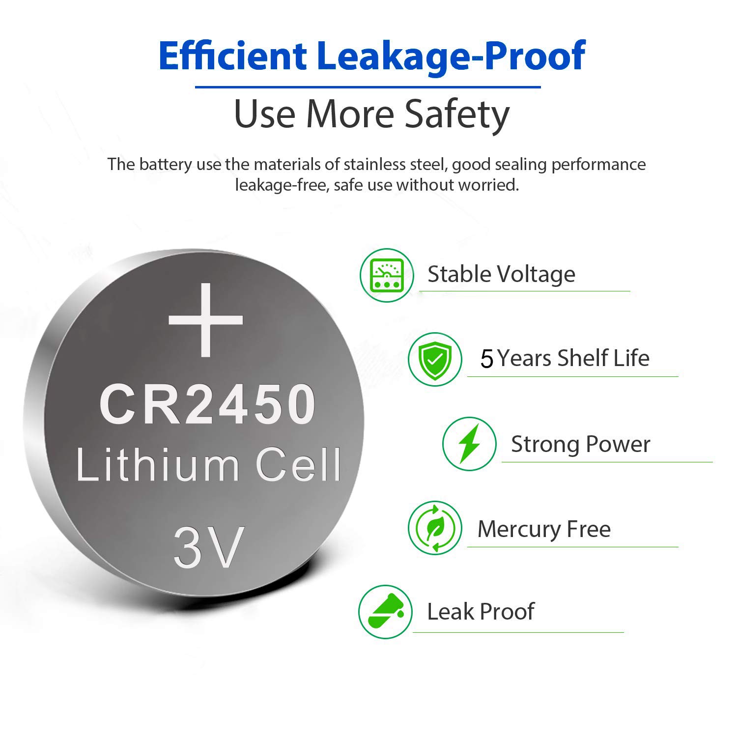 Beidongli CR2450 Battery 3V Lithium (6PACK)【5-Year Warranty】