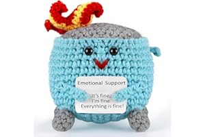 Tmtains Emotional Support Dumpster Fire with Positive Card Crochet Knitting Dumpster Fire Desk Ornaments Cute Handmade Wool Inspirational for Women Girls Table Room Decors (Blue)