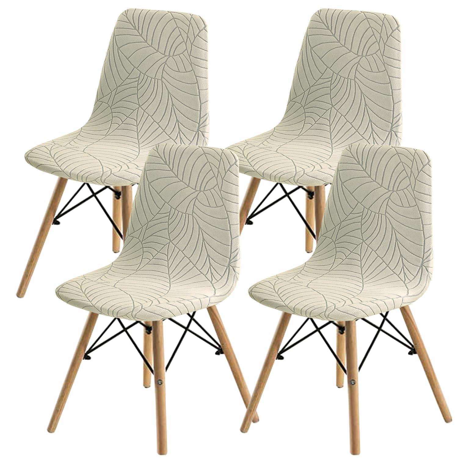 SHENGYIJING Dining Chairs Covers Set of 2/4/6,Style Shell Dining Chair Mid Century Modern Chair Sipcover,Upholstered Dining Accent Side Chair Covers (Cream1,4 Pieces)