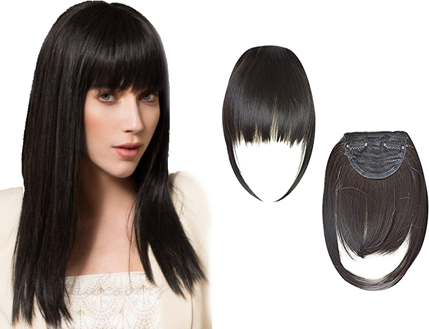 Baal Synthetic Hair Extension Fringe Clip On Bangs For Girls And Women For Daily Use Black Pack Of 1