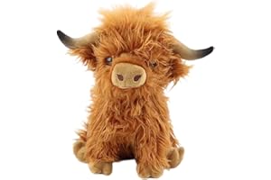 Highland Cow Stuffed Animal,10.5 inches Realistic Cow Plush Toy,Animal Cattle Plush Farm Toy,Farm Plushie Christmas Birthday 