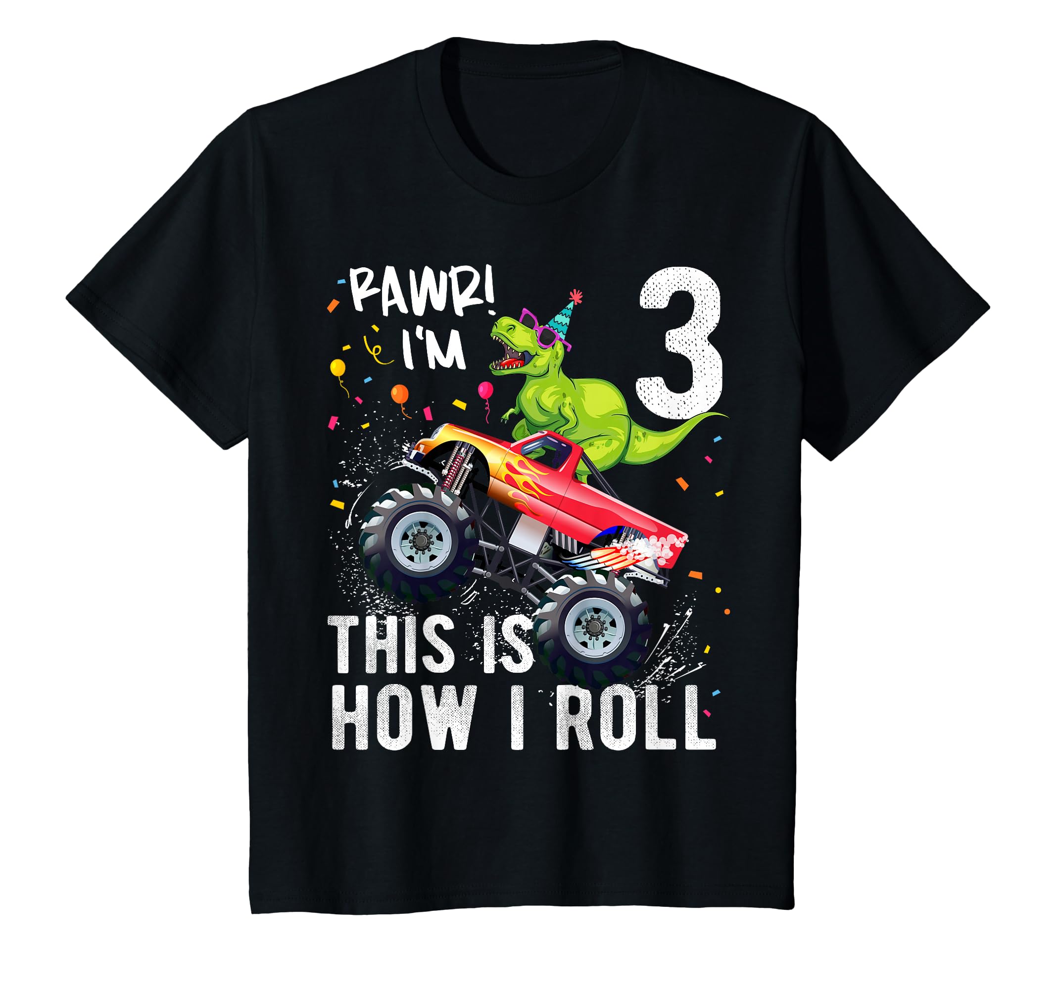 Photo 1 of T Rex Dinosaur Monster Truck 3rd Birthday Boys and Girls T-Shirt