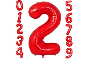 Ousuga 40 Inch Red Number 2 Balloon Large Foil Number Balloon Giant Birthday Age Balloons Mylar Helium Digit Balloon for Kids