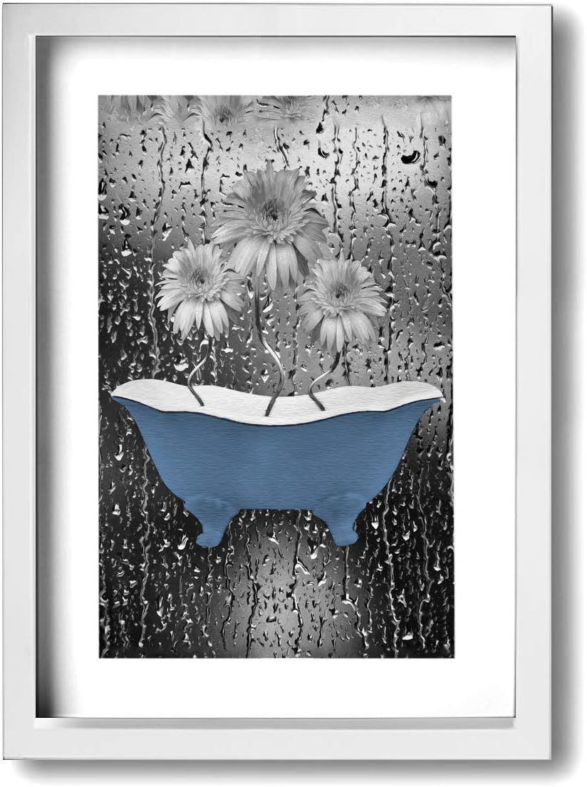 Amazon Com Ale Art Modern Frame Bathroom Wall Art Decor Blue Gray Bathroom Daisy Flowers Raindrops Vintage Rustic Theme Pictures Bath Wall Art Ready To Hang For Wall Decoration Posters Prints