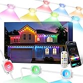 Super RGB Permanent Outdoor Lights 50FT, Smart RGB+IC Eave Lights with Remote APP Control, DIY LED Color Individual, White & Colorful Christmas String Light, IP67 Waterproof for House Outside Decor