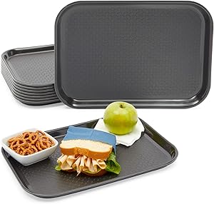 Black Plastic Serving Trays, Cafeteria Food Server (13.9 x 9.9 In, 8 Pack)